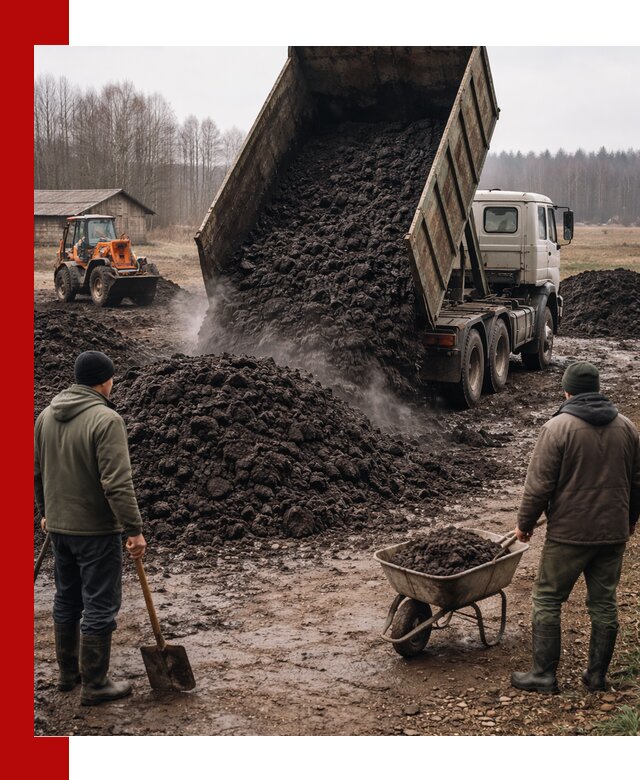 Доставка низинного торфа с разгрузкой и доставкой в Орле