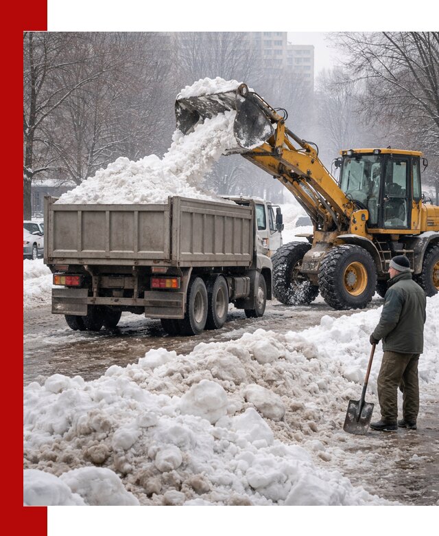 Вывоз снега грузовой техникой в Орле оперативно и чисто