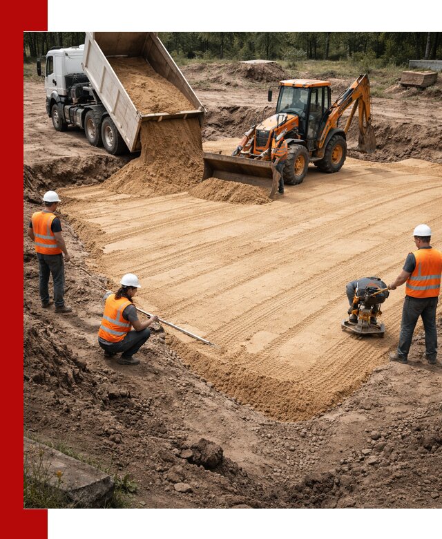 Устройство песчаной подушки для фундаментов и дорог в Орле